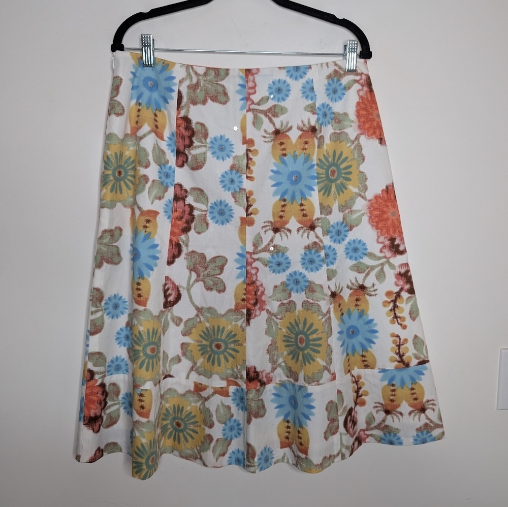 Bogner Cream A-Line Floral Midi Skirt with Flowers, Size 12 (42), NWOT - Picture 4 of 7